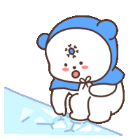 a cartoon drawing of a polar bear wearing a blue scarf