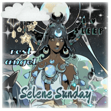 a poster that says " selene sunday " with a picture of a woman on it