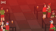 a cartoon of people wearing santa hats with the letters [ as ] on the bottom