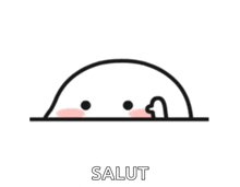 a black and white drawing of a cartoon character with the word salut written below it .