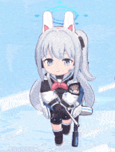 a little girl with bunny ears and a question mark