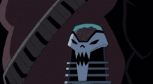 a cartoon drawing of a skull with a brain inside