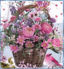 floral flower basket pretty hearts