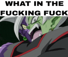 a picture of a cartoon character with the words what in the fucking fuck