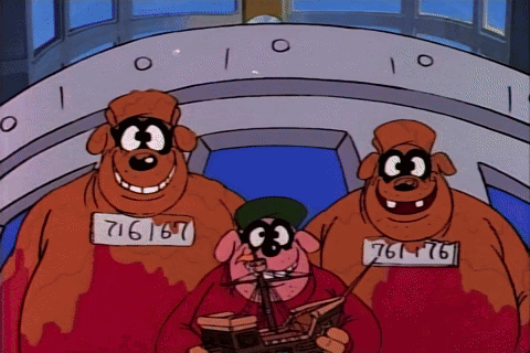 The Beagle Boys are pursued by a wave of chocolate