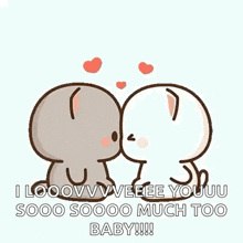 a couple of cartoon characters are kissing each other with hearts flying around them .