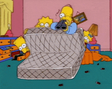 a cartoon of homer simpson laying on a mattress