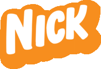 an orange and white logo for nick shows the word nick in white letters