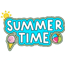 a logo for summer time with an ice cream cone and a beach ball .