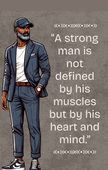 a strong man is not defined by his muscles but by his heart and mind poster