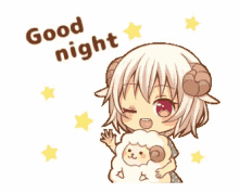 sheep anime good night wink wave