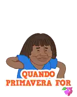 a cartoon of a woman smelling a flower with the words quando primavera for below it