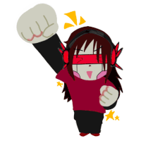 a cartoon drawing of a person wearing headphones and a red shirt