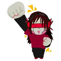 a cartoon drawing of a person wearing headphones and a red shirt