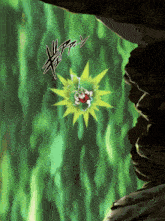 a cartoon drawing of a person being struck by a green lightning bolt