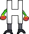 a pixel art illustration of a letter h with green arms and legs .