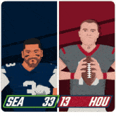 a cartoon illustration of two football players one from sea 33 and one from hou