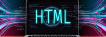the word html is displayed on a computer screen