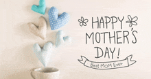 a mother 's day card with hearts and a cup of coffee