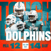 a poster for the miami dolphins showing a group of players