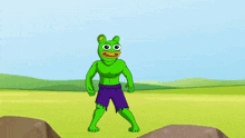 a cartoon of a green frog dressed as the incredible hulk