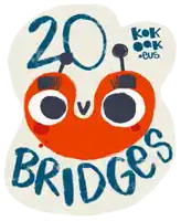 a sticker that says 20 bridges with an orange face on it
