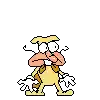 a pixel art of a cartoon character with a question mark above his head