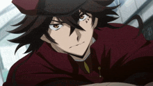 a close up of a anime character with a hat on
