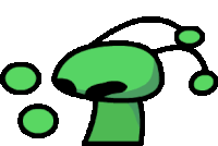 a cartoon drawing of a green alien with circles around it 's head .