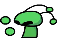 a cartoon drawing of a green alien with circles around it 's head .