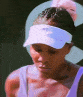 a painting of a woman wearing a white visor with the letter t on it