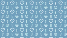 a girl with blue hair and cat ears stands in front of a pattern of hearts and circles