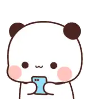 a cartoon panda bear holding a cell phone with chinese writing behind it
