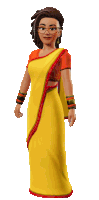 a cartoon character is wearing a yellow and orange dress