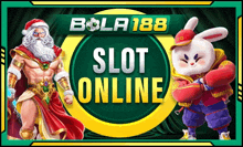 a poster for bola 188 slot online with a santa and a rabbit