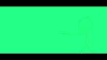a stick figure is standing next to a red object on a green background