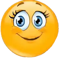 a cartoon smiley face with blue eyes and lashes