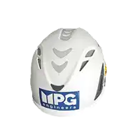 a white helmet with a sticker on it that says lpg engineers