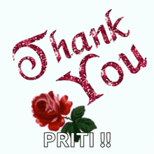 a thank you greeting with a red rose in the background
