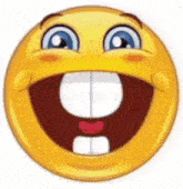 a cartoon smiley face with big teeth and a big smile on it .