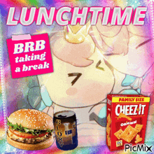 a picture of a hamburger and a box of cheez-it crackers