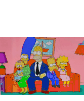 a cartoon of the simpsons posing for a picture on a couch