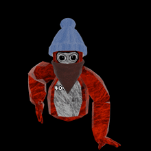 a 3d model of a person wearing a hat and a bandana with 404 written on it
