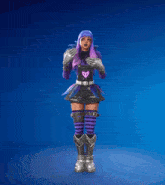 a video game character with purple hair and a heart on her outfit