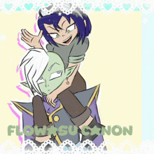 a picture of two anime characters with the words flow so canon written on the bottom