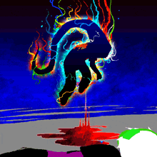 a drawing of a person jumping in the air with a colorful background