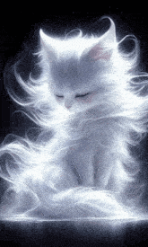 a white cat with smoke coming out of it 's fur