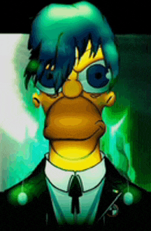 a cartoon of homer simpson with blue hair