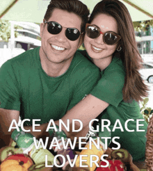 a man and a woman are posing for a picture with the words " ace and grace wawents lovers " above them