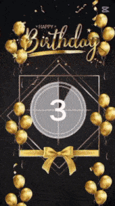 a happy birthday card with gold balloons and a countdown